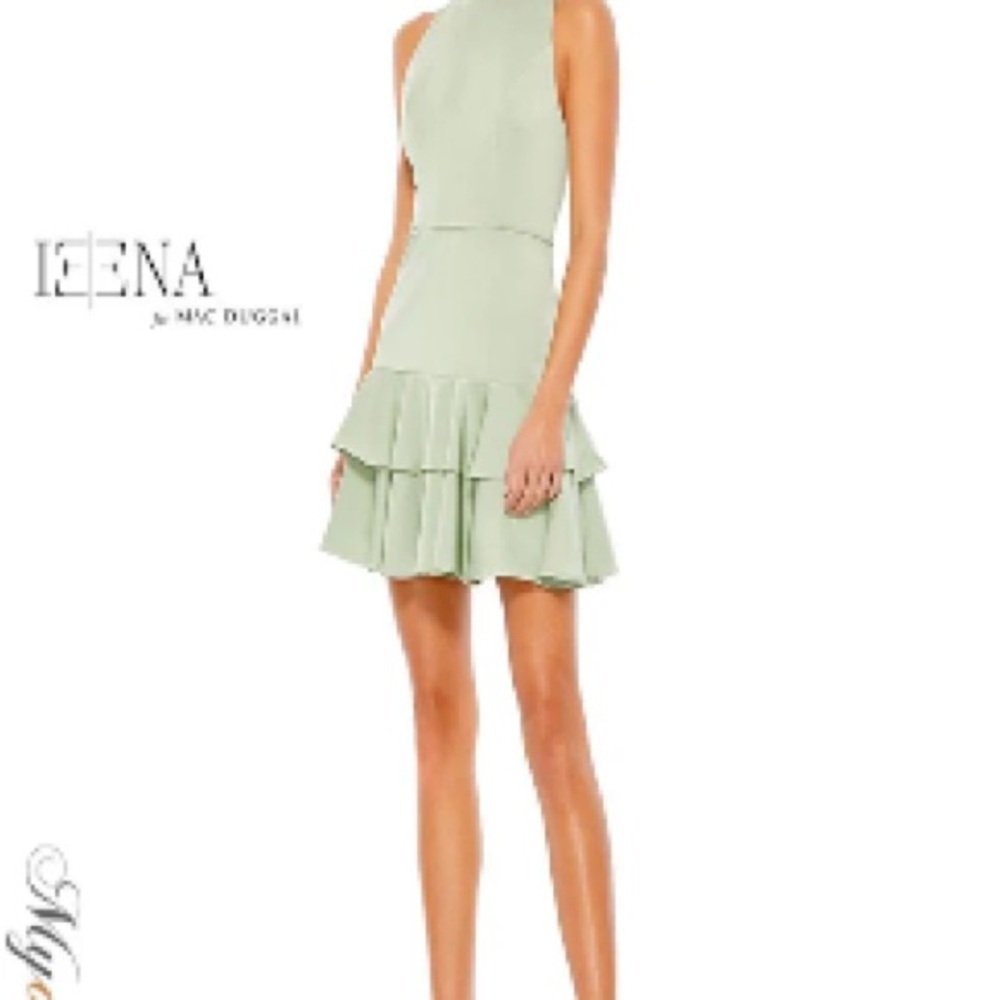 IEENA for Mac Duggal Sage Green Tiered Ruffle Dress Size 2 Cocktail NWOT - Picture 2 of 10